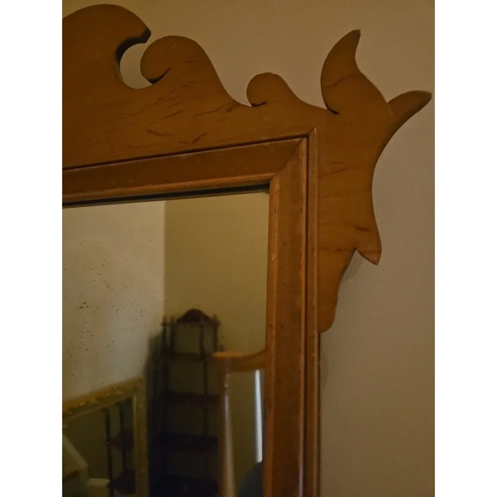 Antique Vintage Maple Chippendale Glass Mirror